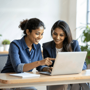 Colleagues working together at a laptop