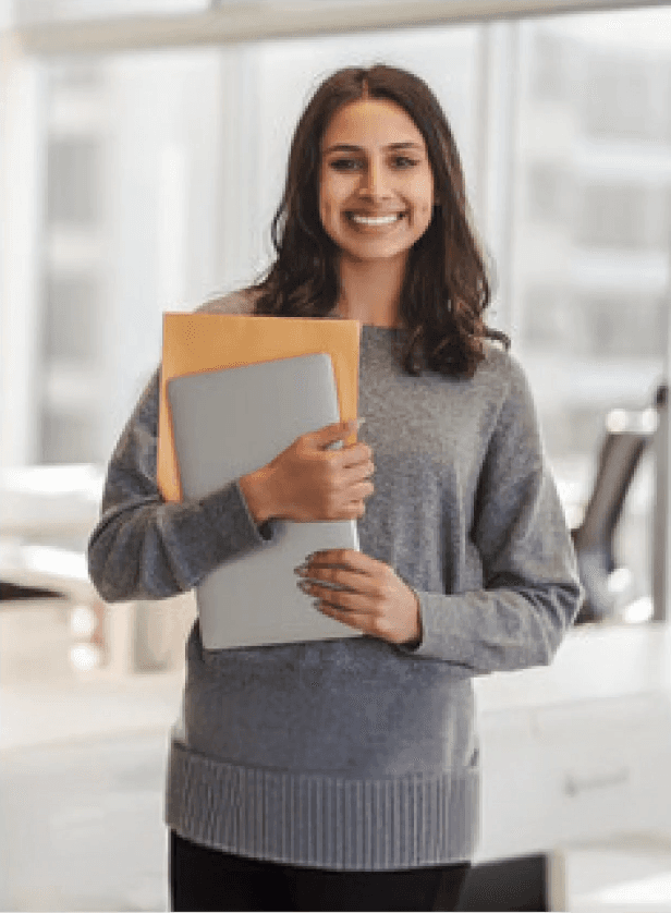 Professional woman holding folders